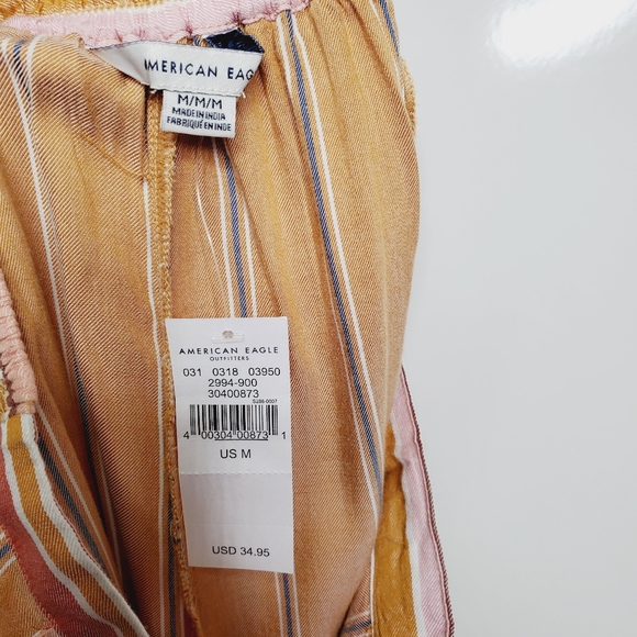 NWT AMERICAN EAGLE Tan Striped High Waisted Pull On Viscose Shorts Size Medium - Picture 5 of 6